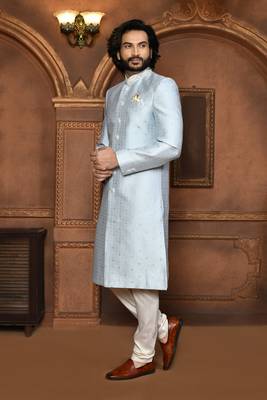 Wedding wear silver color art silk sherwani 2