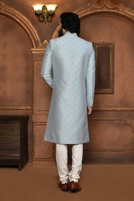 Wedding wear silver color art silk sherwani 3