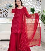 Maroon Georgette Sequins Palazzo Suit