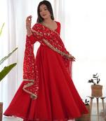 Women georgette fully flair anarkali ,pant with duppta set