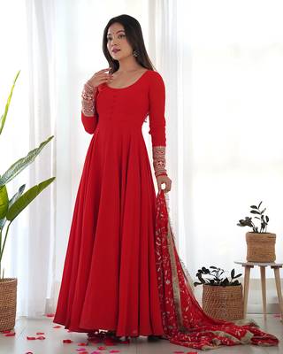 Women georgette fully flair anarkali ,pant with duppta set 2