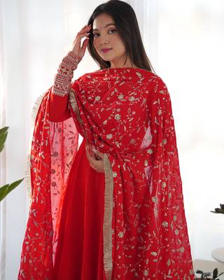 Women georgette fully flair anarkali ,pant with duppta set 3
