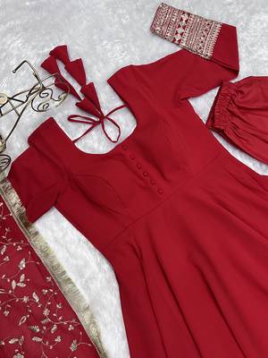 Women georgette fully flair anarkali ,pant with duppta set 5