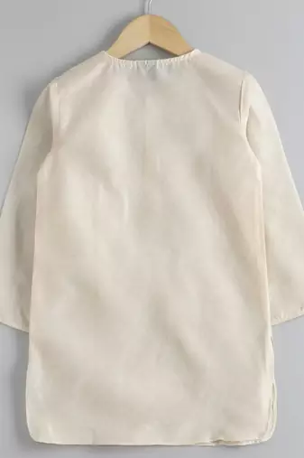 Twisha boys kurta & pyjama with printed jacket set - offwhite
