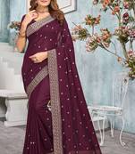 Wine Zari Resham Tassel Pallu Border Vichitra Silk Saree Sari With Bloue Piece