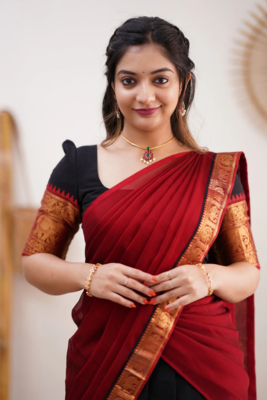 Two Tone Black and Red Cotton Kanjiveram Halfsaree 5