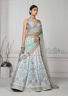 Blue Color Semistitched Digital Print Lehenga With Unstitched Blouse And Dupatta 1