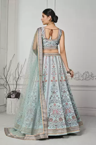Blue Color Semistitched Digital Print Lehenga With Unstitched Blouse And Dupatta