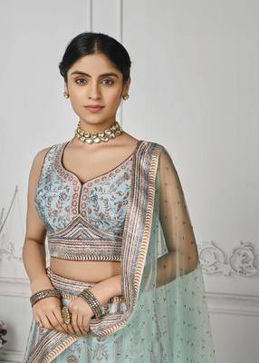 Blue Color Semistitched Digital Print Lehenga With Unstitched Blouse And Dupatta 3