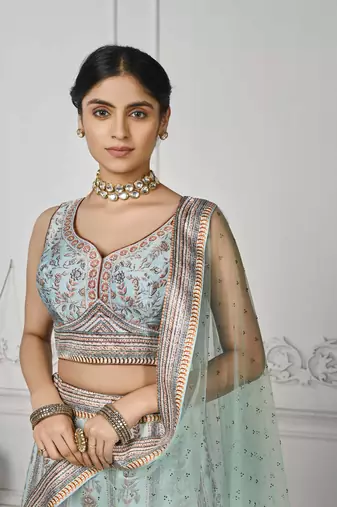 Blue Color Semistitched Digital Print Lehenga With Unstitched Blouse And Dupatta