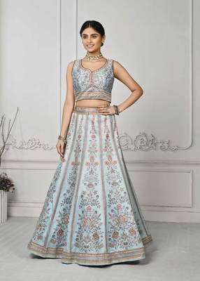 Blue Color Semistitched Digital Print Lehenga With Unstitched Blouse And Dupatta 4