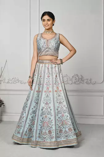 Blue Color Semistitched Digital Print Lehenga With Unstitched Blouse And Dupatta