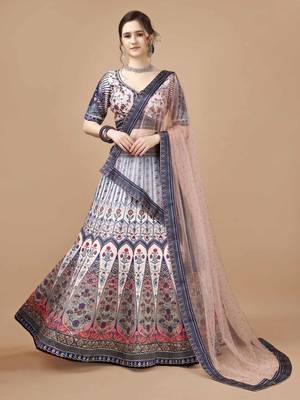 Blue Color Semistitched Digital Print Lehenga With Unstitched Blouse And Dupatta 1