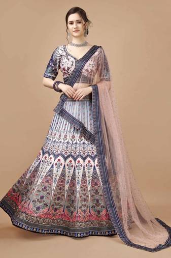 Blue Color Semistitched Digital Print Lehenga With Unstitched Blouse And Dupatta