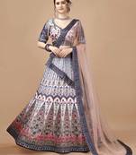 Blue Color Semistitched Digital Print Lehenga With Unstitched Blouse And Dupatta
