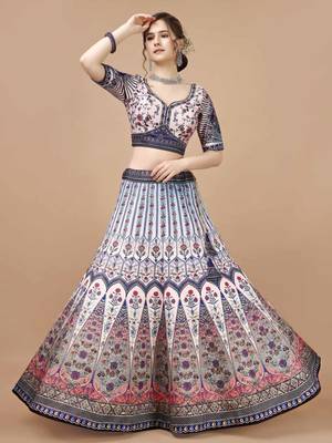 Blue Color Semistitched Digital Print Lehenga With Unstitched Blouse And Dupatta 2