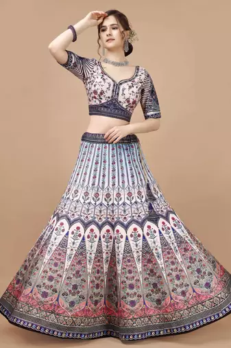 Blue Color Semistitched Digital Print Lehenga With Unstitched Blouse And Dupatta