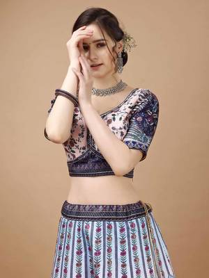 Blue Color Semistitched Digital Print Lehenga With Unstitched Blouse And Dupatta 3