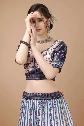 Blue Color Semistitched Digital Print Lehenga With Unstitched Blouse And Dupatta
