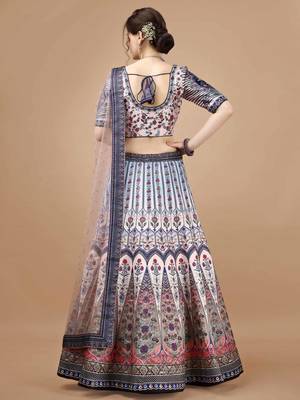 Blue Color Semistitched Digital Print Lehenga With Unstitched Blouse And Dupatta 4