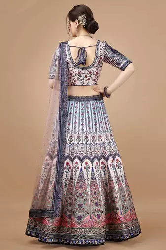Blue Color Semistitched Digital Print Lehenga With Unstitched Blouse And Dupatta