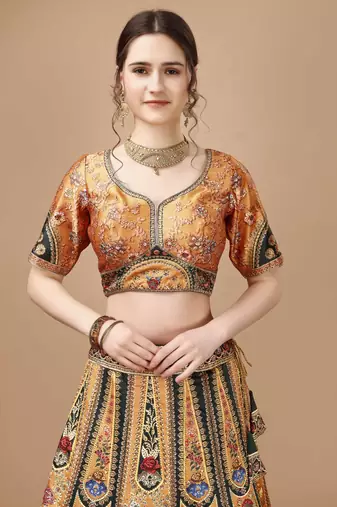 Yellow Color Semistitched Digital Print Lehenga With Unstitched Blouse And Dupatta
