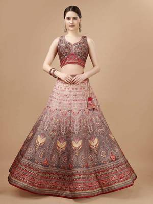 Brown Color Semistitched Digital Print Lehenga With Unstitched Blouse And Dupatta 1