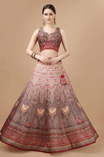 Brown Color Semistitched Digital Print Lehenga With Unstitched Blouse And Dupatta