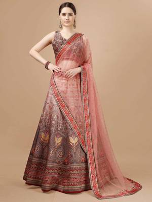Brown Color Semistitched Digital Print Lehenga With Unstitched Blouse And Dupatta 2