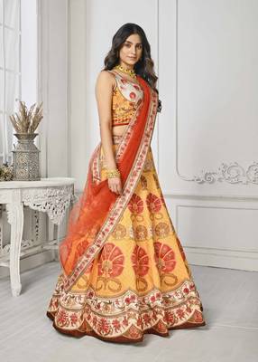 Yellow Color Semistitched Digital Print Lehenga With Unstitched Blouse And Dupatta 1