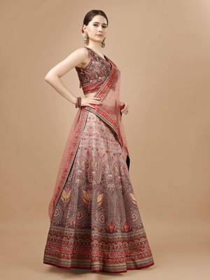 Brown Color Semistitched Digital Print Lehenga With Unstitched Blouse And Dupatta 3