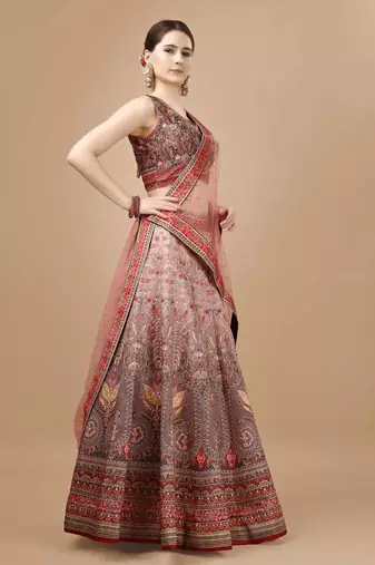 Brown Color Semistitched Digital Print Lehenga With Unstitched Blouse And Dupatta