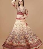 Cream Art Silk Floral Printed Lehenga Choli 
