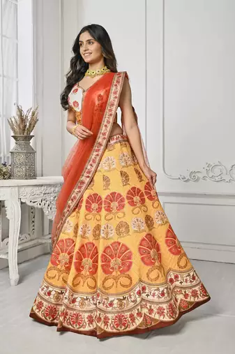 Yellow Color Semistitched Digital Print Lehenga With Unstitched Blouse And Dupatta