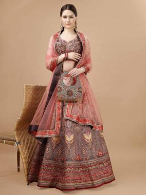 Brown Color Semistitched Digital Print Lehenga With Unstitched Blouse And Dupatta 4