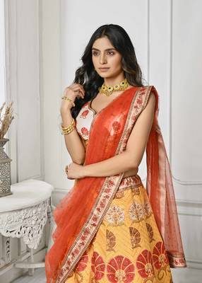 Yellow Color Semistitched Digital Print Lehenga With Unstitched Blouse And Dupatta 3