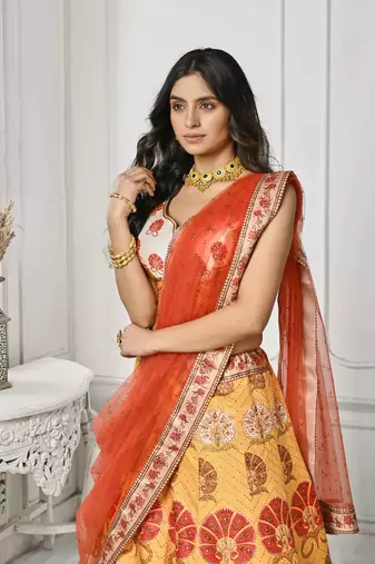Yellow Color Semistitched Digital Print Lehenga With Unstitched Blouse And Dupatta