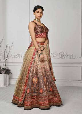Cream Color Semistitched Digital Print Lehenga With Unstitched Blouse And Dupatta 2