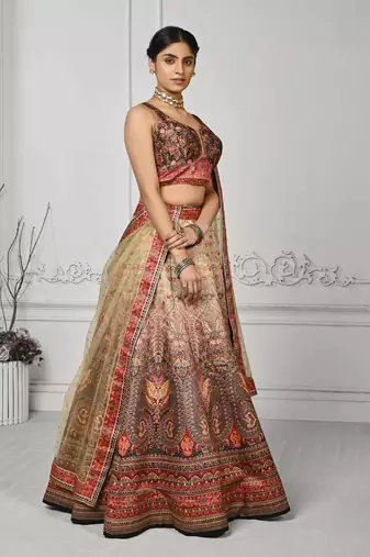 Cream Color Semistitched Digital Print Lehenga With Unstitched Blouse And Dupatta