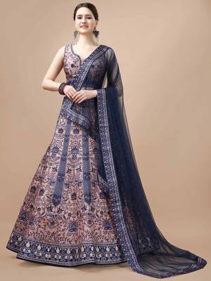 Blue Color Semistitched Digital Print Lehenga With Unstitched Blouse And Dupatta 1