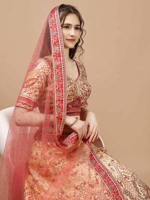 Cream Art Silk Floral Printed Lehenga Choli  4