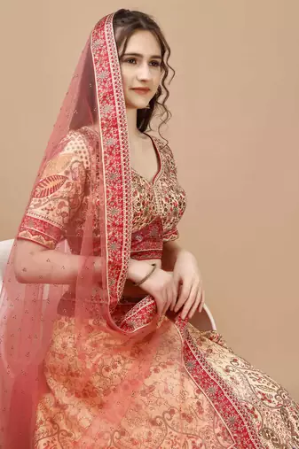 Cream Art Silk Floral Printed Lehenga Choli 