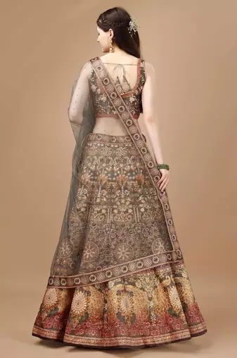 Brown Color Semistitched Digital Print Lehenga With Unstitched Blouse And Dupatta