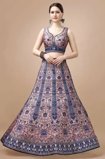 Blue Color Semistitched Digital Print Lehenga With Unstitched Blouse And Dupatta