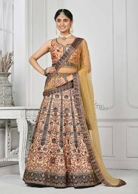 Peach Color Semistitched Digital Print Lehenga With Unstitched Blouse And Dupatta 1
