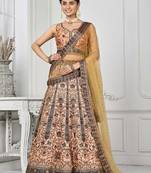 Peach Color Semistitched Digital Print Lehenga With Unstitched Blouse And Dupatta