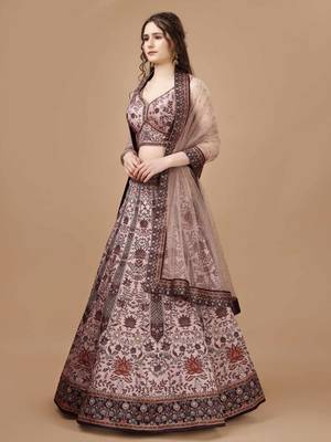 Peach Color Semistitched Digital Print Lehenga With Unstitched Blouse And Dupatta 1