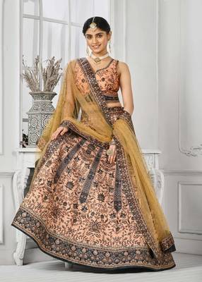 Peach Color Semistitched Digital Print Lehenga With Unstitched Blouse And Dupatta 2