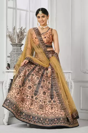 Peach Color Semistitched Digital Print Lehenga With Unstitched Blouse And Dupatta