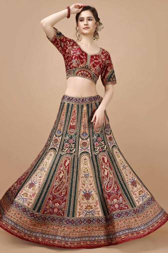 Multi Color Semistitched Digital Print Lehenga With Unstitched Blouse And Dupatta